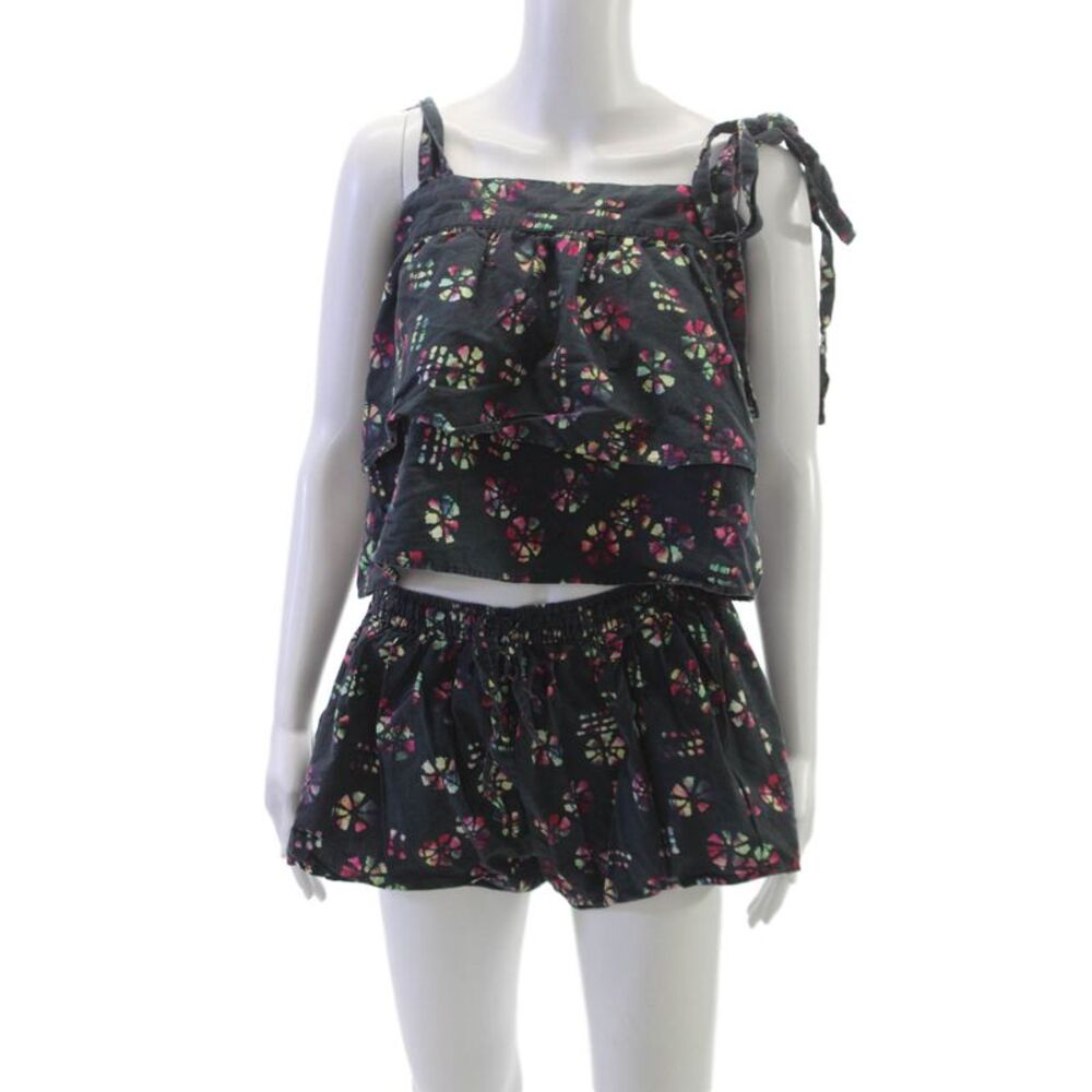 Warm Women Batik Square Neck Sleeveless Shorts Set Multicolor Size S
